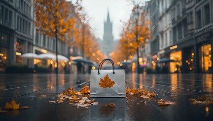 Autumn Shopping with Rainy City Street.