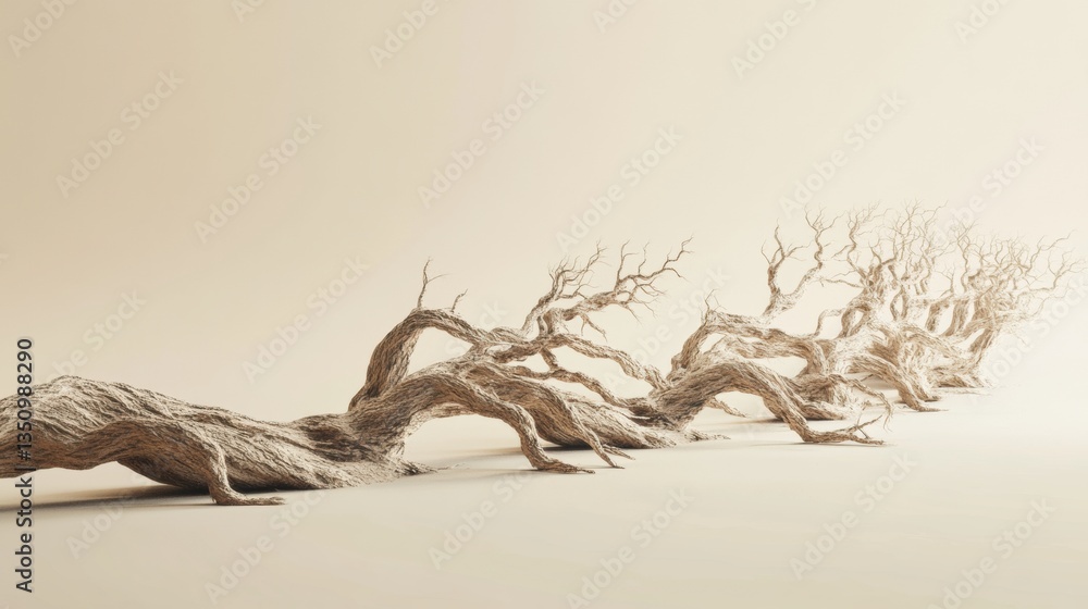 Poster unique artistic representation of twisted and gnarled tree roots on a minimalist background for natu