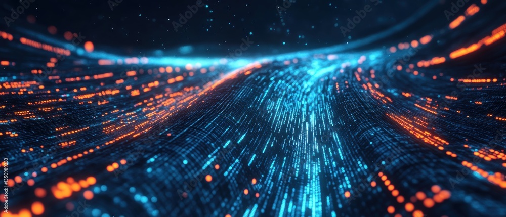 Aufkleber dynamic flow of light particles with vibrant blue and orange colors in a futuristic background repre