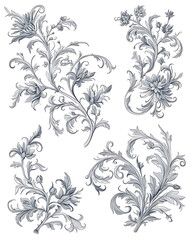 Creative 2D Doodle Floral Illustrations on White Background
