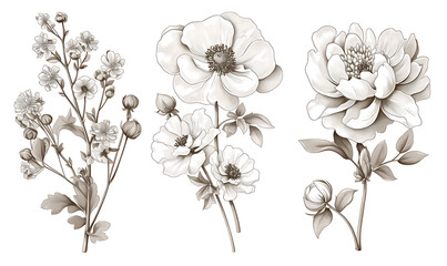 Creative 2D Doodle Floral Illustrations on White Background