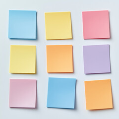 Sleek arrangement of minimalist sticky notes beautifully displayed against a white backdrop.