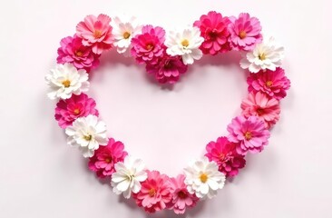 Frame in form of heart from pink, white carnations