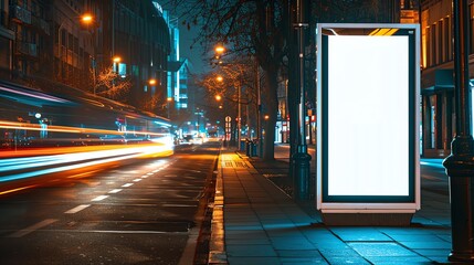Blank Billboard Sign on Urban Bus Shelter