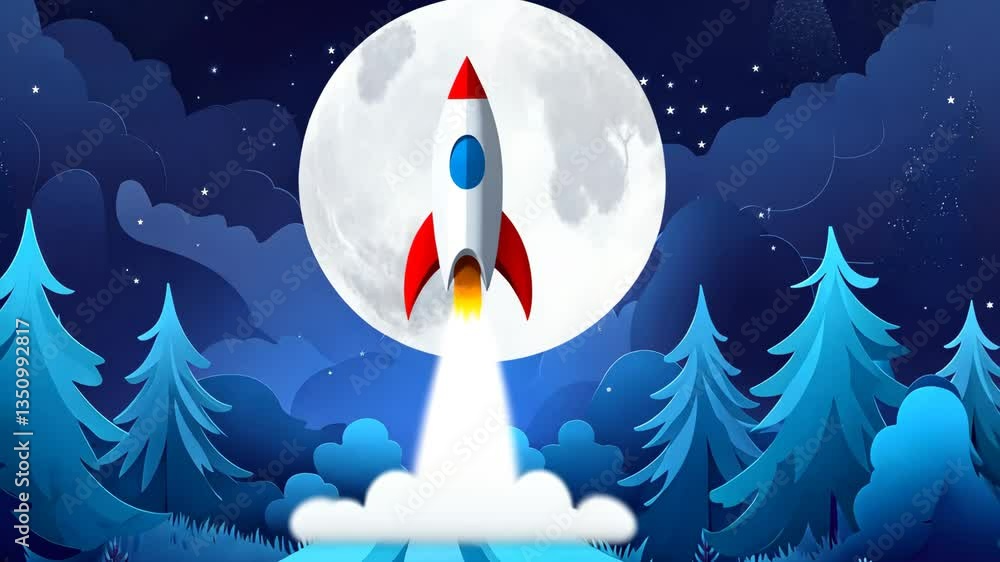 Poster rocket launch simulation on a laptop in the dark generative ai