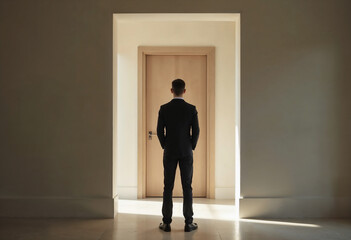 Fototapeta premium Man standing in doorway with bright light behind