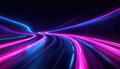 Abstract neon tunnel, vibrant light streaks.  Dynamic movement through a glowing corridor