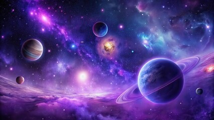 Fototapeta premium Galactic Purple Night Sky with Glowing Stars and Planets , cosmos, dark space, cosmos, dark space, space