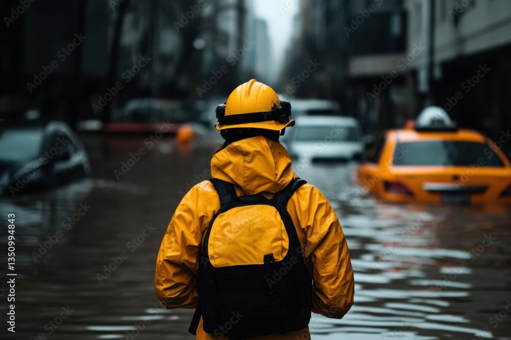 Aufkleber climate resilience narratives dynamic urban emergency response professional in high-performance safe