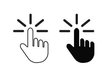 Hand and finger pointer icon, arrow pointer cursor, hand cursor click vector icon set illustration isolated on white background.
