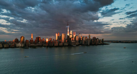 Fototapeta premium Aerial view of New York City skyline. Cityscape of Manhattan in USA.