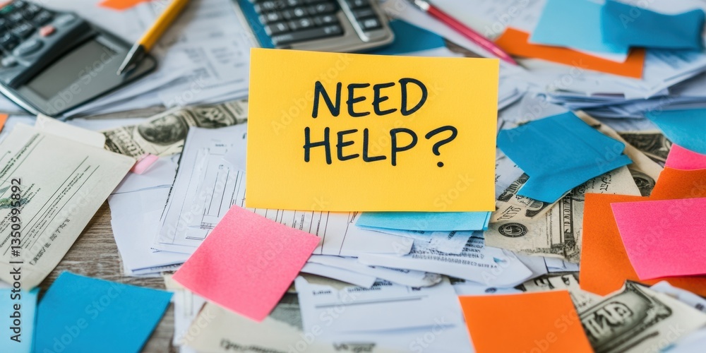 Poster financial anxiety solutions minimalist tax management workspace with interactive digital support - m