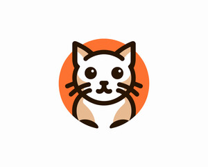 Cartoon cat logo design icon symbol vector illustration.	