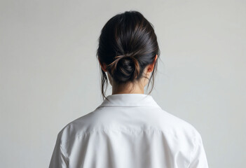 Woman in white shirt facing away from camera