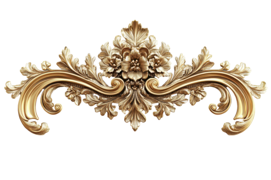 Ornate Gold Floral Design Element Baroque Style Decoration, isolated on transparent background