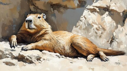 Obraz premium Capybara relaxing in a rocky outcrop