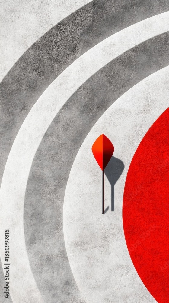 Fototapete precision targeting in digital strategy minimalist red pin positioning on monochrome bullseye - high