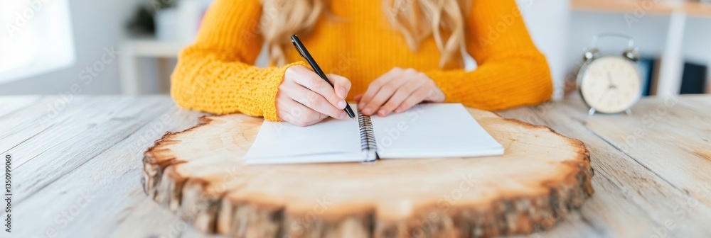 Poster mindful learning narrative gen z student in cozy yellow sweater exploring creative study techniques 