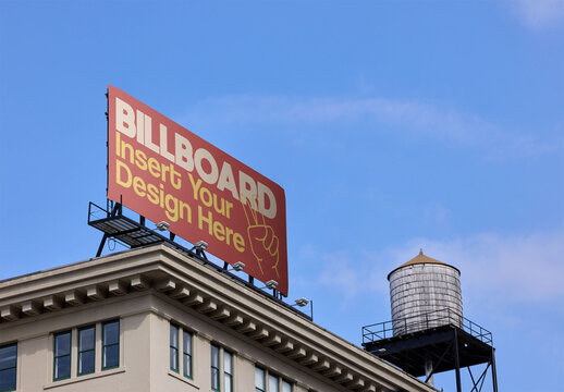 Urban New York Mockup Featuring Blank Billboard Bulletin and Water Tower