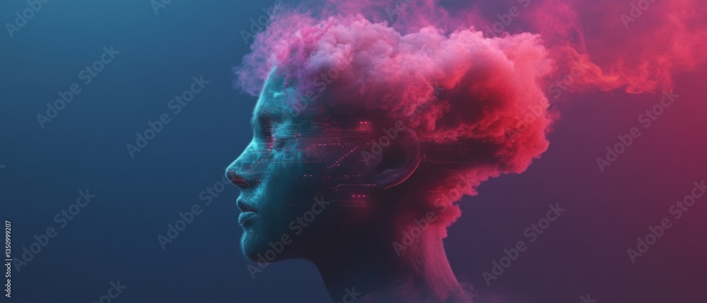 Poster cybernetic mindscape immersive digital identity visualization - gen z emotional intelligence and neu
