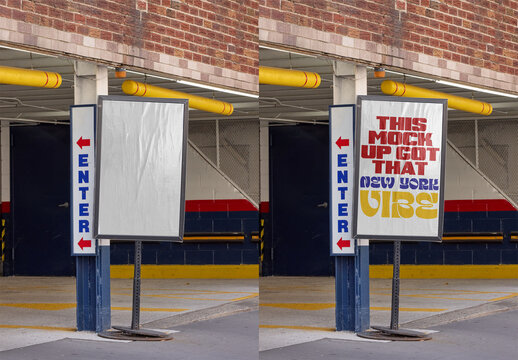 Mockup of Outdoor Advertising Display in New York Parking enter