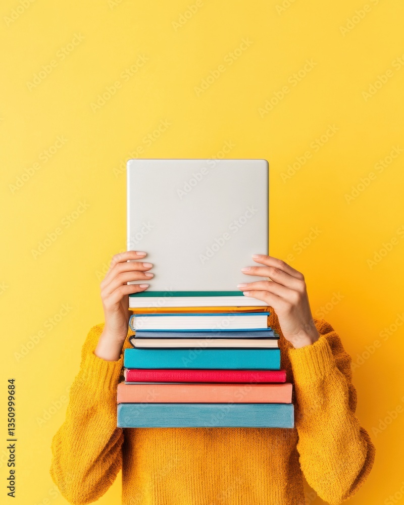 Poster vibrant digital learning revolution gen z minimalist study aesthetic with colorful textbooks and int