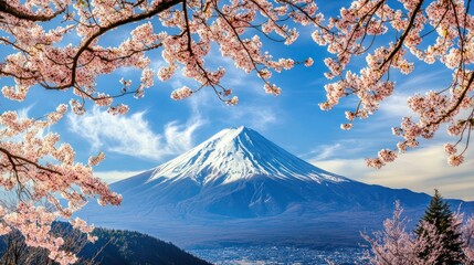 Japan, Mount Fuji, spring, cherry blossoms, scenic, landscape, travel, postcard, nature, view