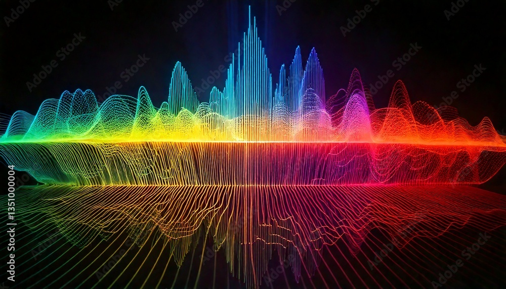 Poster a composition of vibrant, layered waveforms and signal bars showcasing the concept of communication 