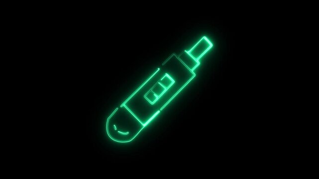 Glowing neon green coluor line Pregnancy test icon isolated on black background.
