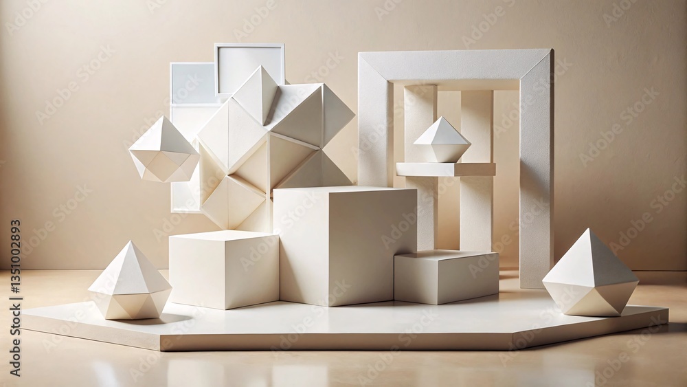 Poster geometric forms composition: an artistic display of geometric shapes and structures, showcasing the 