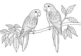 Parrot, Drawing, illlustration, kawaii, coloring book