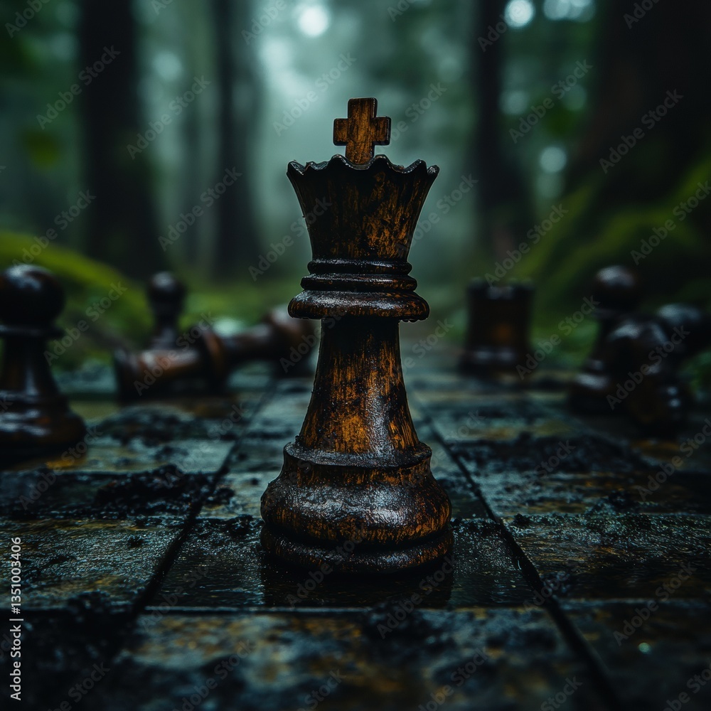 Poster mystical strategic mindset dark forest chess narrative - immersive conceptual visualization for lead
