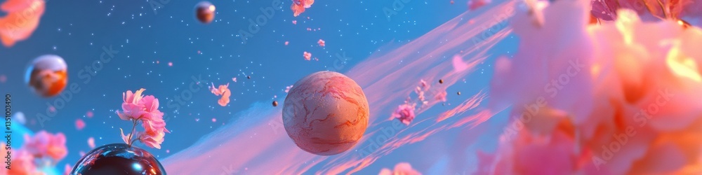 Poster ethereal cosmic fusion dreamscape visualizations of interstellar botanicals - immersive digital art 