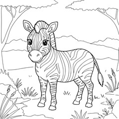 zebra, Drawing, illlustration, kawaii, coloring book