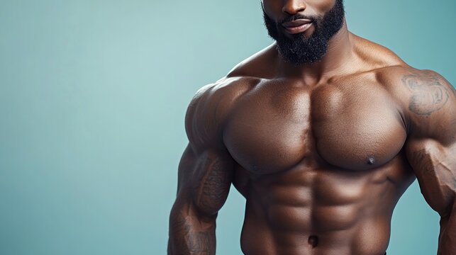 Muscular physique, strong bodybuilder, athletic man, 