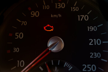car dashboard lights with warning lamps illuminated. Light symbol that pops up on dashboard when...