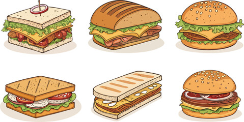 Sandwich vector design, Sandwich Logo and icon design, Set of Sandwich Illustration vector design