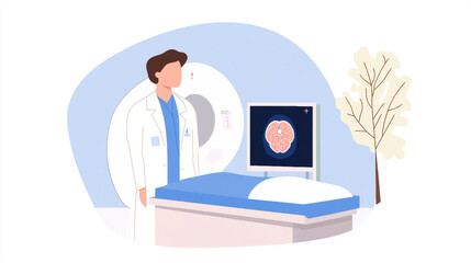 A doctor examines an MRI scan in a hospital setting, showcasing high fidelity imagery.