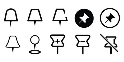 Pinpoint icon collection. Pin, location symbol outlined and flat icon set . Location pin symbol. Map marker pointer icon set illustration.