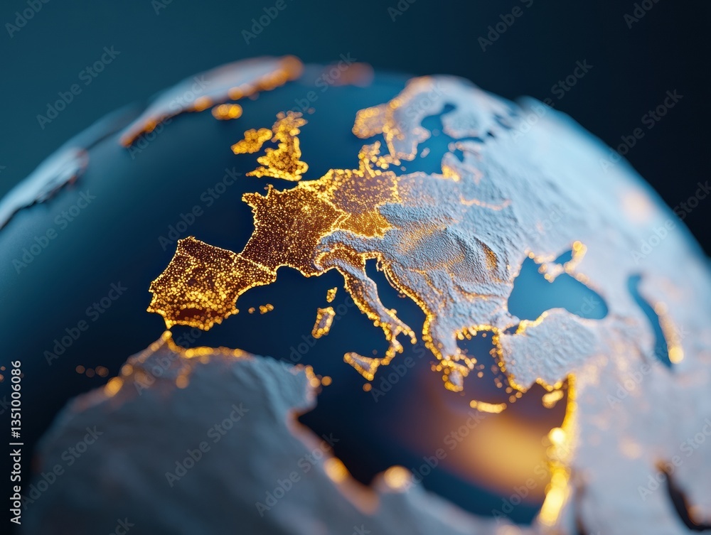 Fototapete Illuminated Global Commerce Insights Geospatial Data Visualization of European Networks with Dynamic Gold Overlay - Next-Gen Business Intelligence Mapping