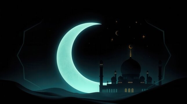 "Eid Mubarak Festive Night Sky with Glowing Lanterns & Calligraphy"


