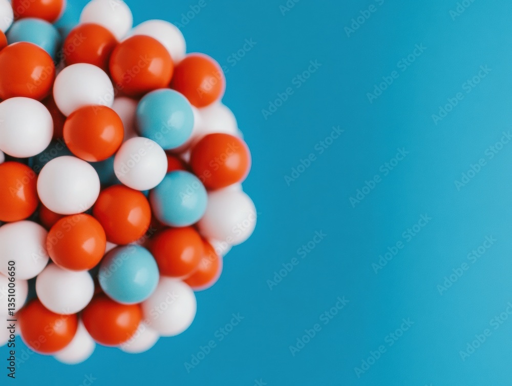 Poster minimalist color pop dynamic spherical cluster visualization in vibrant orange, white, and teal - co