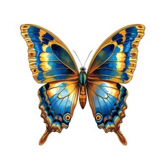 Highly Detailed Painterly Butterfly Artwork – Glowing Blue and Gold Wings