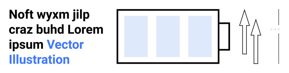 Battery icon with charge levels increasing upward arrows symbolizing energy, progress, and growth. Ideal for technology, energy efficiency, innovation, sustainability, power management, progress