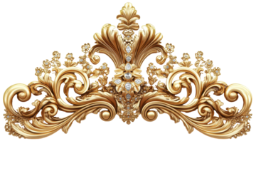 Ornate Gold Headboard with Diamonds Royal Design Luxury Decor isolated on transparent background