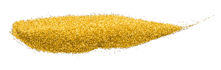 Yellow glitter powder isolated on transparent background.