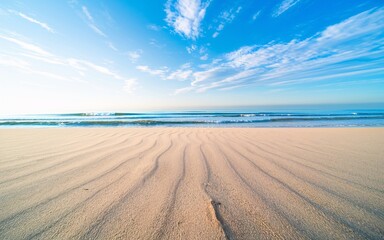 Fototapeta premium Summer festival, Sunrise beach, tranquil waves, soft sand