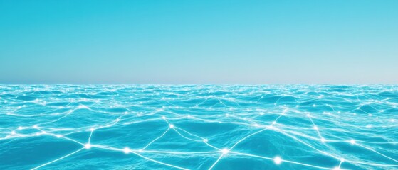 Quantum Blue Futuristic Network Connectivity Visualization Merging Digital Infrastructure with Oceanic Fluid Dynamics - Innovative Tech Landscape