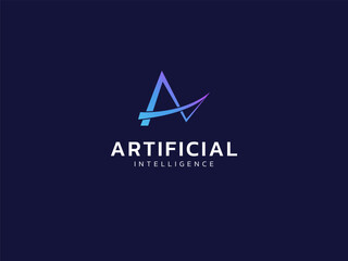 Artificial intelligence with letter A twisted infinity symbol futuristic technology logo vector design concept. AI technology logotype symbol for advance technology, tech company, identity, robot, ui.
