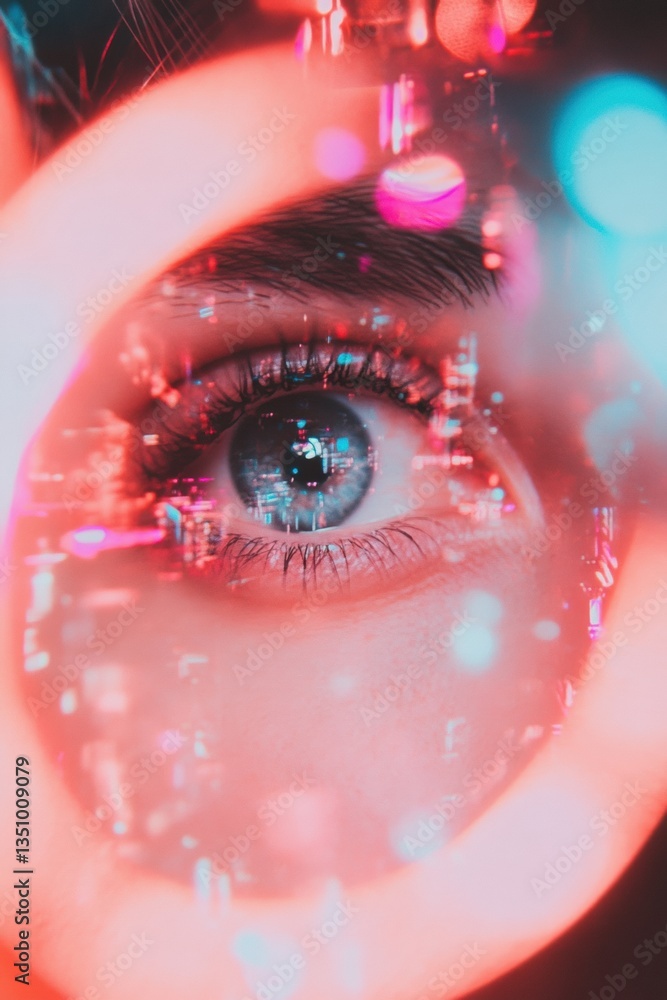 Poster cyberpunk sensory vision immersive digital art exploring human perception through glitch aesthetic a